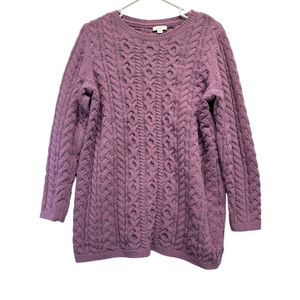 J. Jill Purple Chenille Cable Knit Sweater Womens Medium Petite Tunic Pullover
